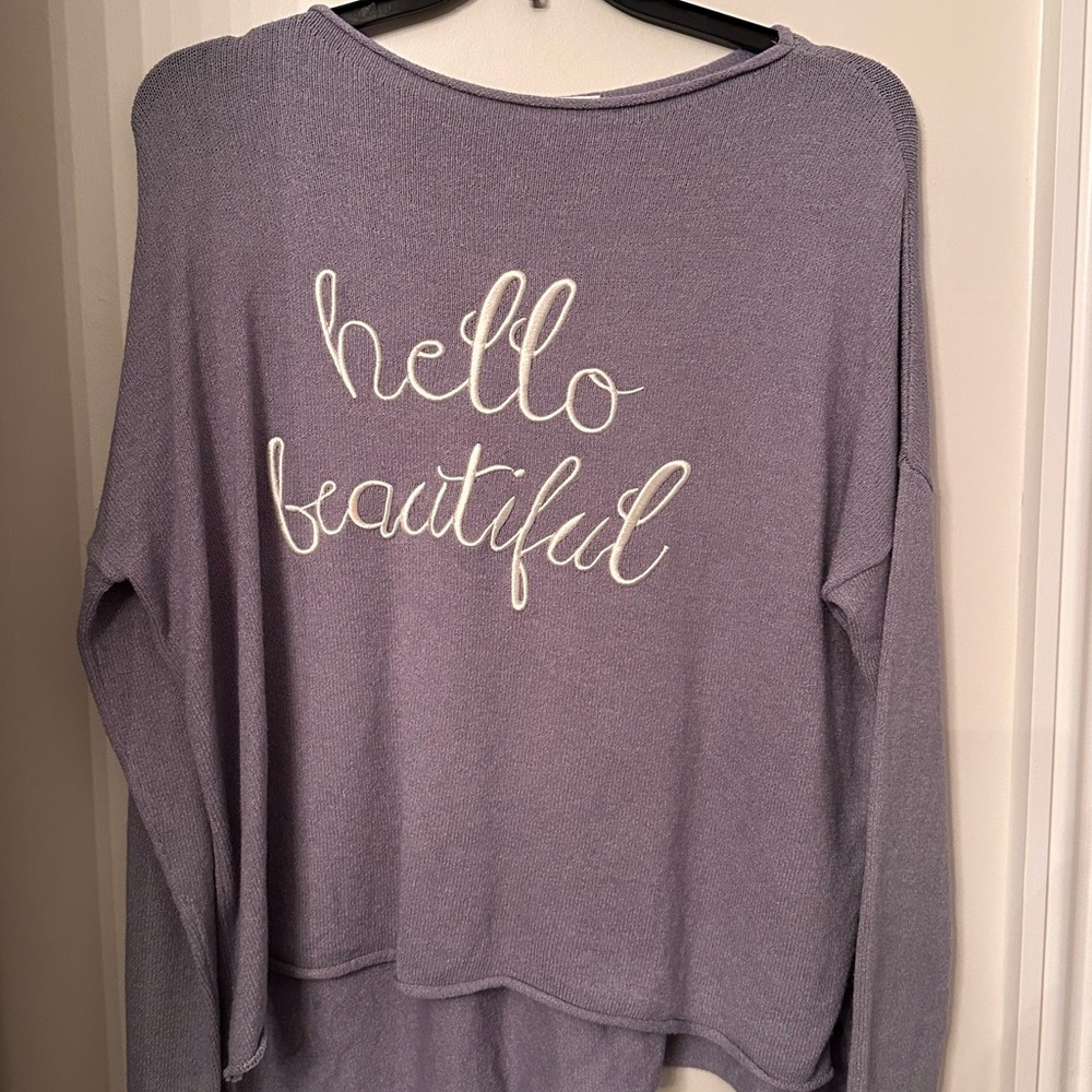 Gilli Lavender Knit Top with Script Detail